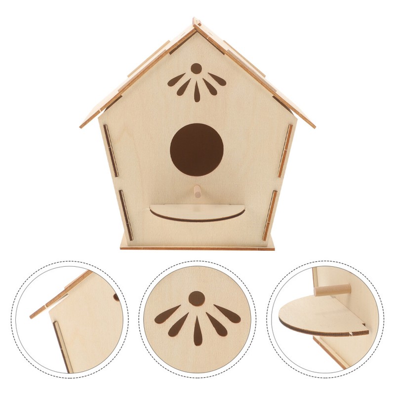 Unpainted Wooden Bird Nest Painting Bird House Natural Wooden DIY