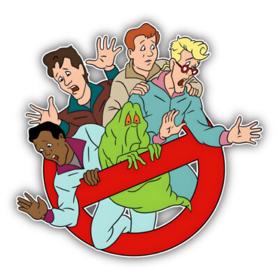 Ghostbusters Logo w/ Egon, Winston, Peter, Raymond, & Slimer Vinyl Decal Sticker