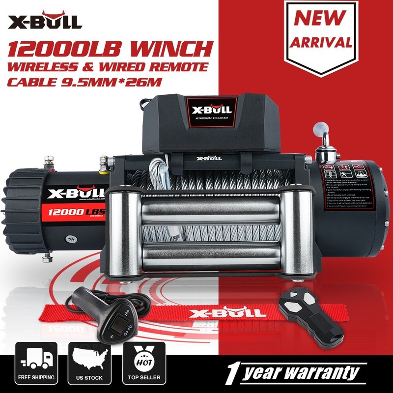 X-BULL Electric Winch 12000lbs 12V Steel Cable Truck Trailer Off-Road