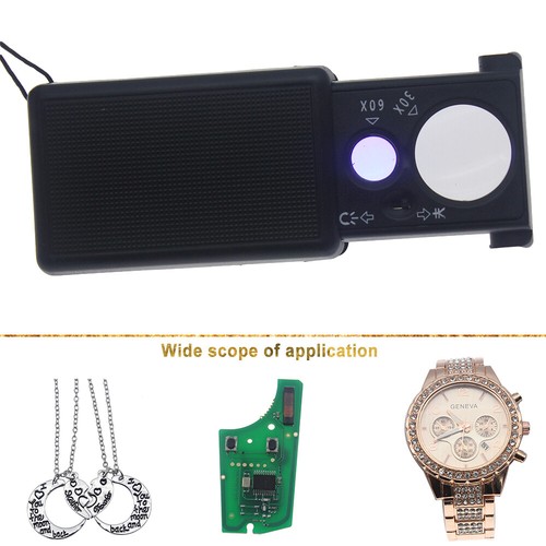 30X 60X Coin Jeweler Eye Loupe Magnifier Diamond Loop LED UV Light For collector