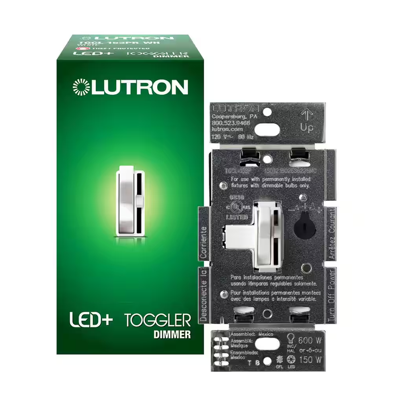 Lutron Toggler LED Dimmer Switch 150W LED CFL 600W 3 Way Single Pole White