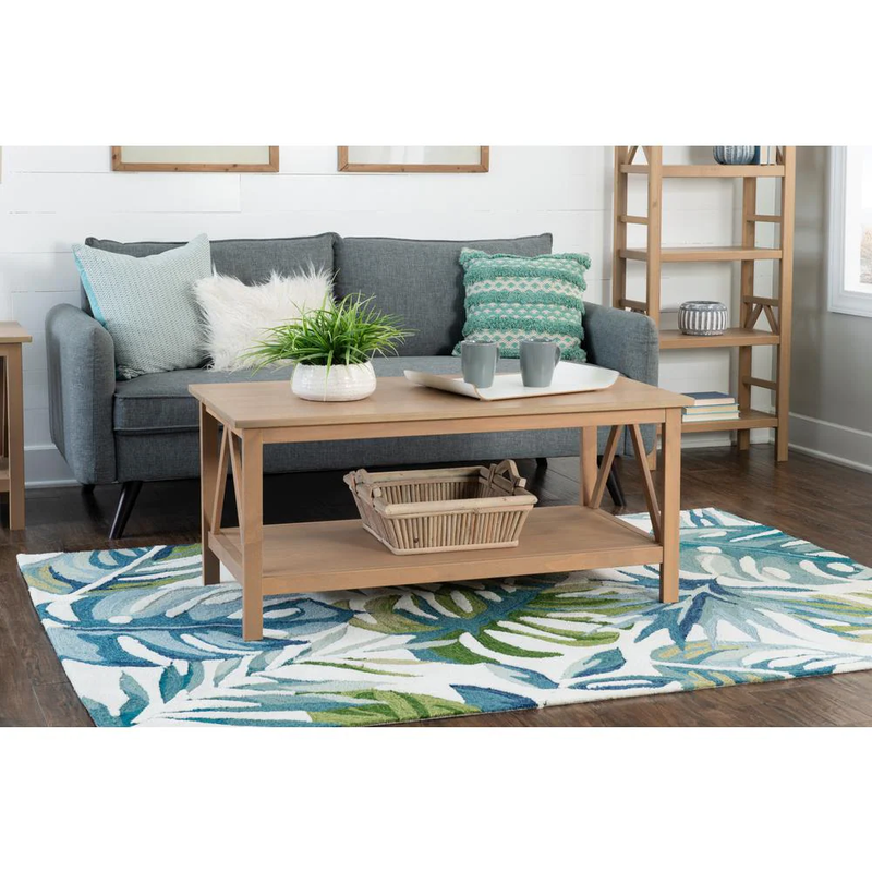 Large Rectangle Wood Coffee Table with Shelf, Durable Titian