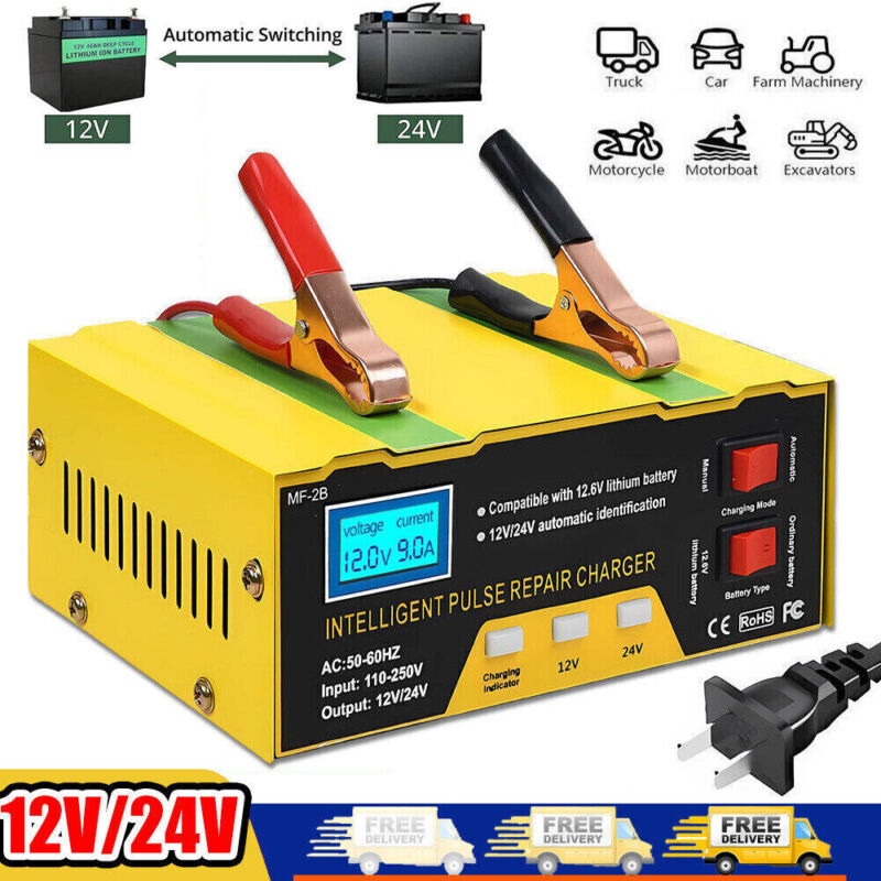 12V/24V Car Battery Charger Heavy Duty Smart Automatic Intelligent Pulse Repair
