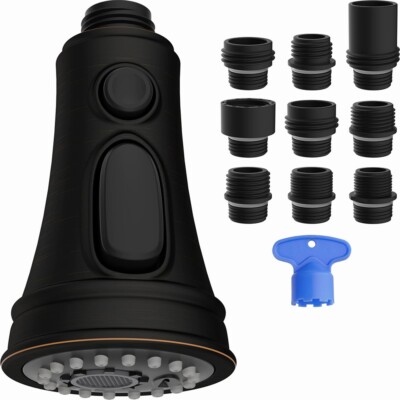 3 Function Pull Down Kitchen Faucet Head Replacement Sprayer Nozzle, 9 Adapters
