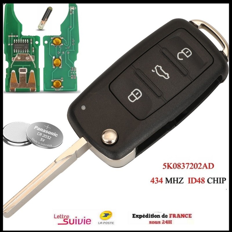 ClÃ 5k0837202ad 434mhz AdaptÃ Ã Vw Golf Vi Caddy Polo Tiguan Touran