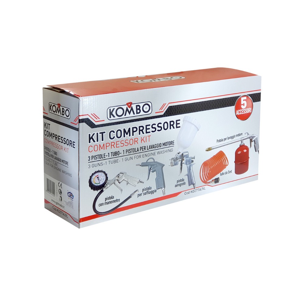 KIT SET 5 ACCESSORI UTENSILI PER COMPRESSORE ARIA COMPRESSA KOMBO