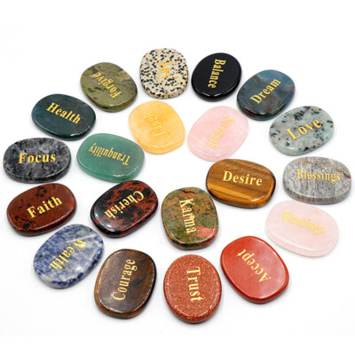 Natural Positive Word Engraved Inspirational Palm Chakra Stones Crystal Healing