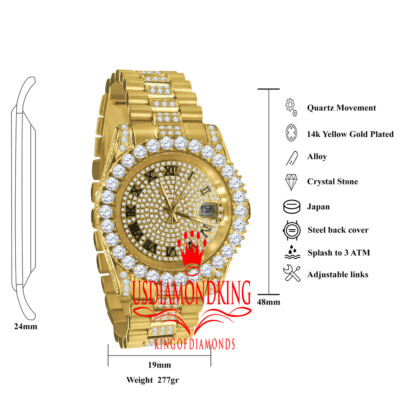 Pre-owned Usdiamondking 18k Yellow Gold Solid Stainless Steel Simulated Diamonds Presidential Watch 41mm