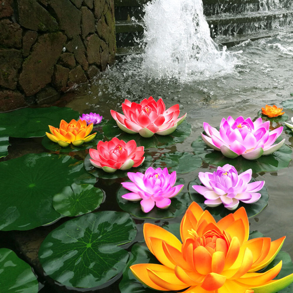 5Pcs Artificial 10cm Lotus Flower Water Lily Floating Water Plants Pond