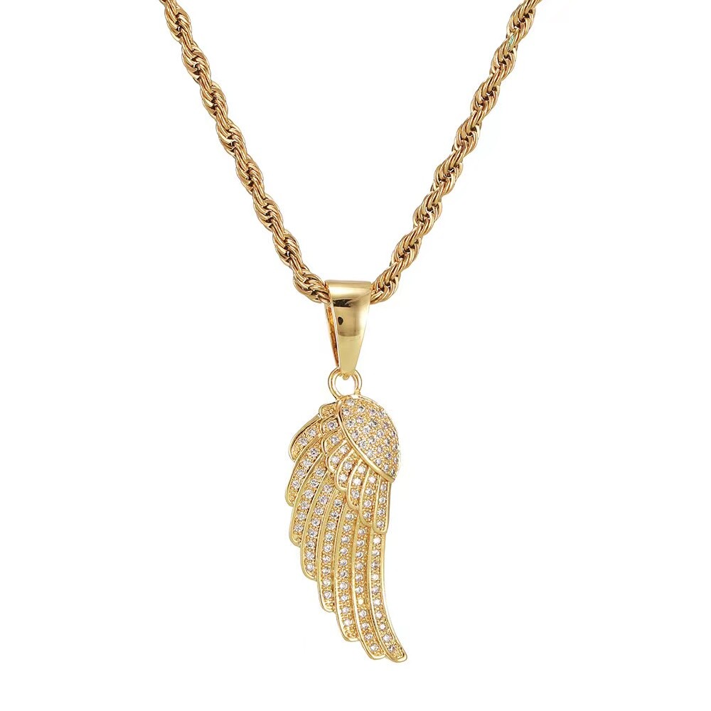 【wingbling】Rising Necklace Gold CZ Angel Wing Pendant Necklace Punk Rock Hip Hop