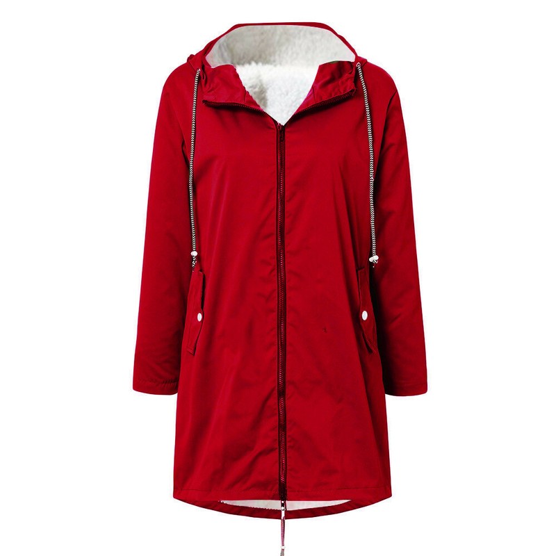 Women's Winter Warm Thicken Fleece Lined Coat Hooded Raincoat Windproof Jacket