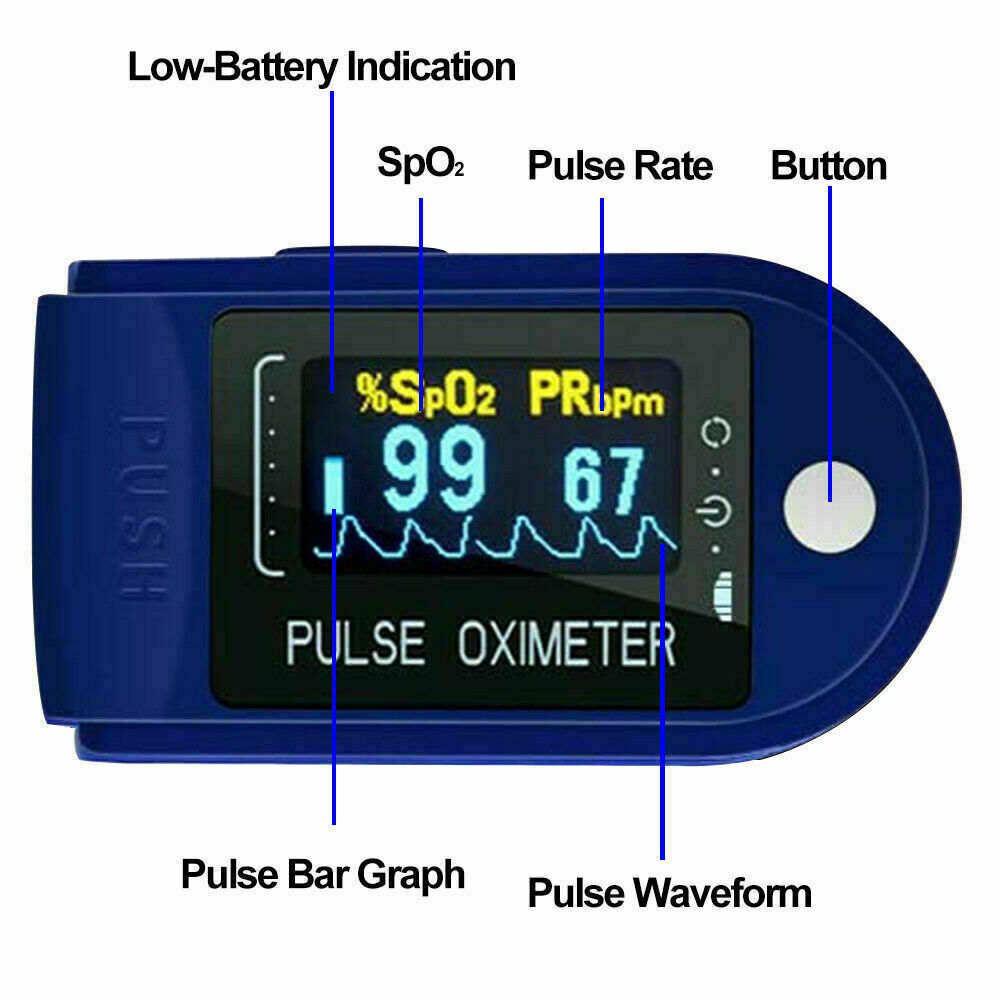 Pulse Oximeter Fingertip Blood Oxygen SpO2 Monitor PR PI heart rate FDA