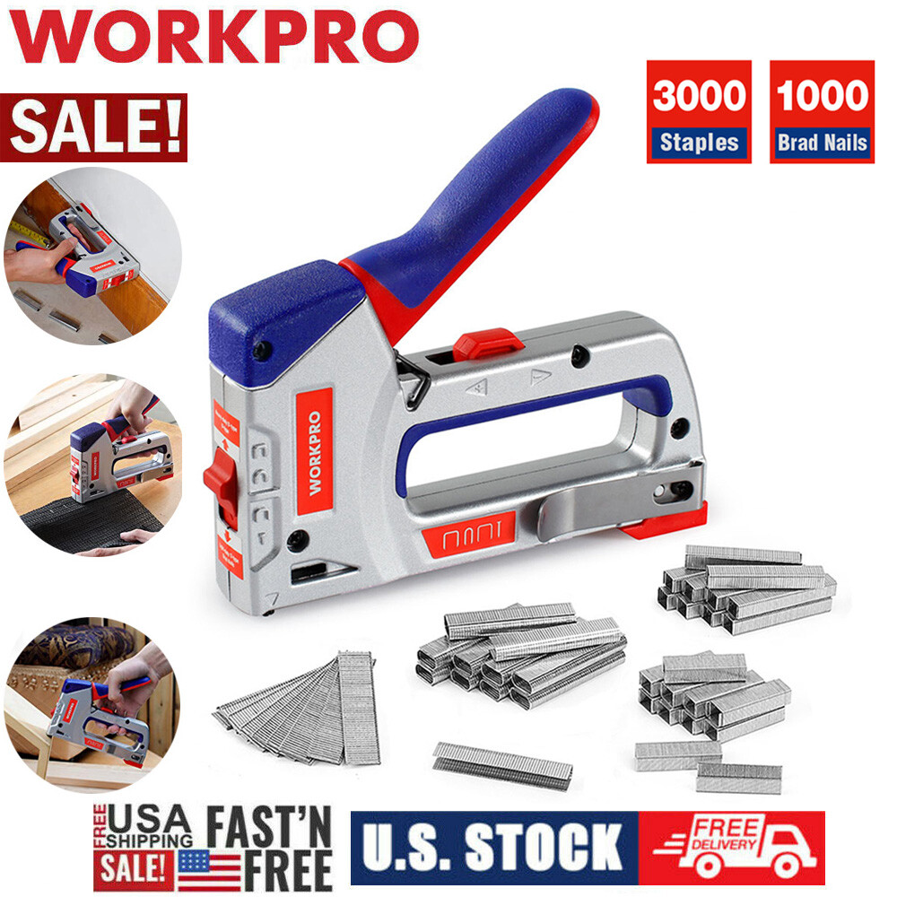 WORKPRO Heavy Duty 4-in-1 Staple Gun Kit Manual Brad Nailer 