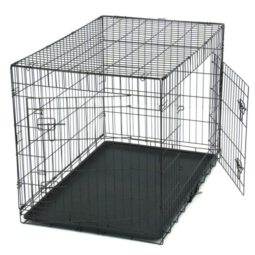 42" inch Dog Crate Kennel Folding Metal Pet Cage 2 Door Divi