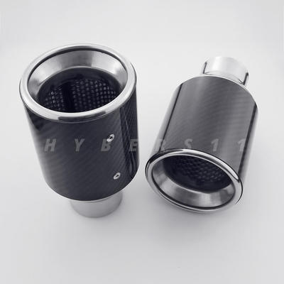 2PCS 4'' Carbon Fiber Black Exhaust Tips 2.25'' Inlet Resonated Stainless Steel