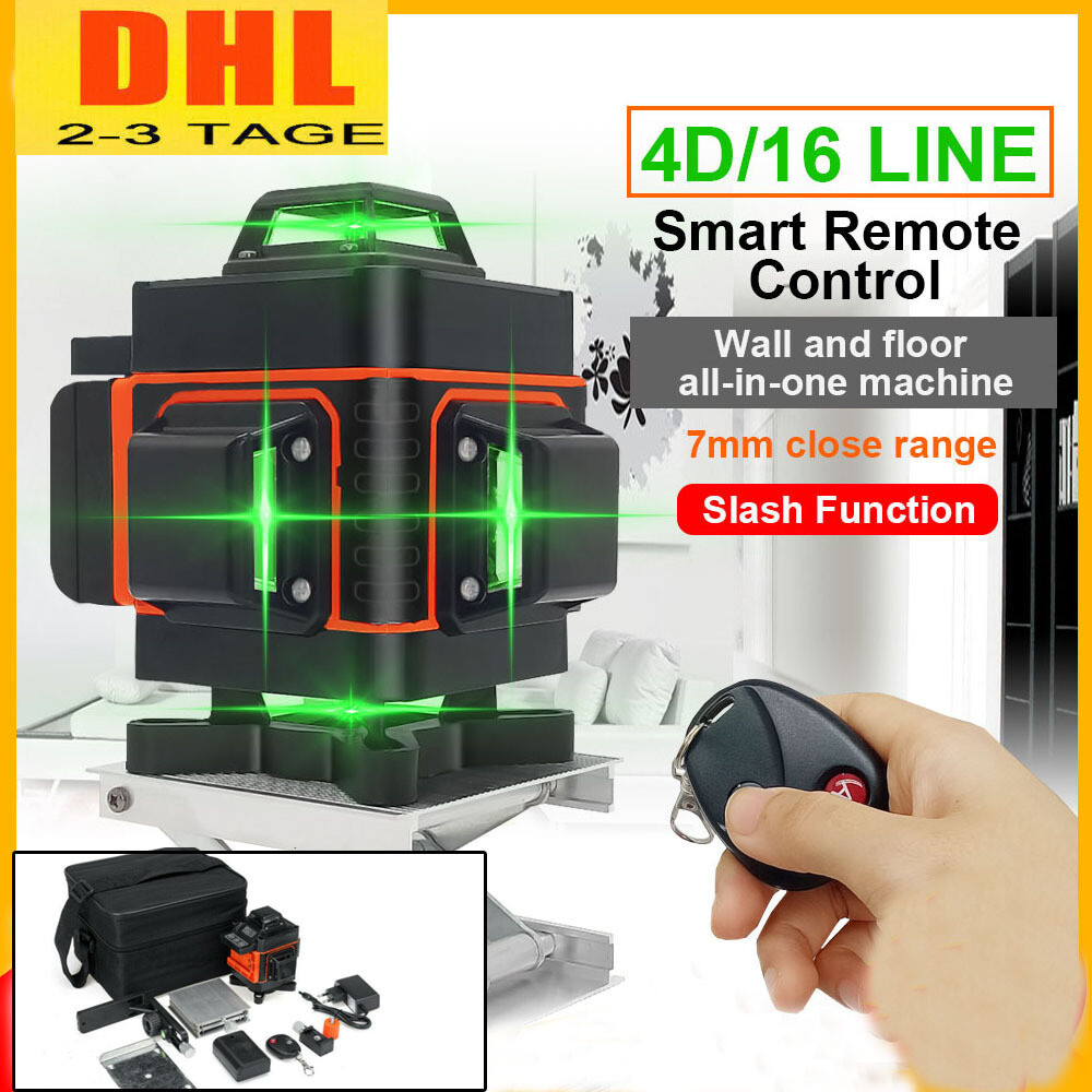 4D 16 Line Laser Level Wasserwaage 360° Kreuzlinienlaser Linienlaser Measure DE