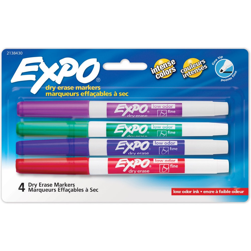 Expo, SAN2138430, Low-Odor Dry Erase Fine Tip Markers, 4 / Pack