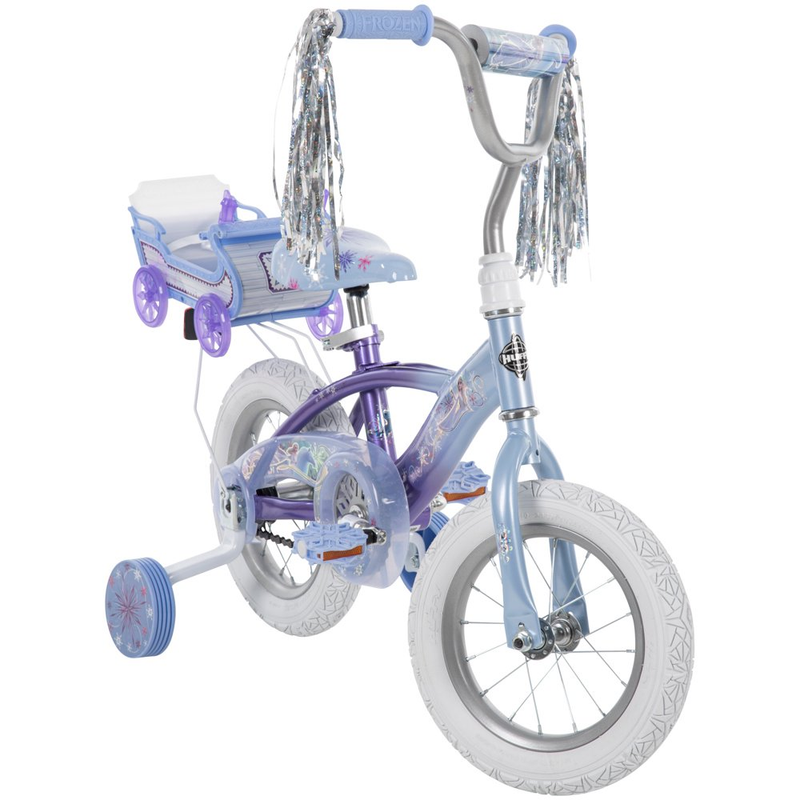 12" Frozen Girls Bicycle with Training Wheels & Doll Carrier Sleigh, Kids Bike