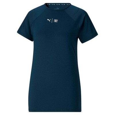 

Puma First Mile X Crew Neck Short Sleeve Athletic T-Shirt Womens Blue Casual Top, Синий
