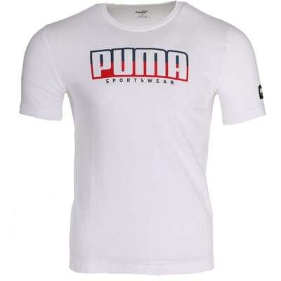 

Puma 583831-02 Мужская легкая атлетика Logo Crew Neck Short Sleeve T-Shirt Casual -, Белый, Puma Athletics Logo Crew Neck Short Sleeve
