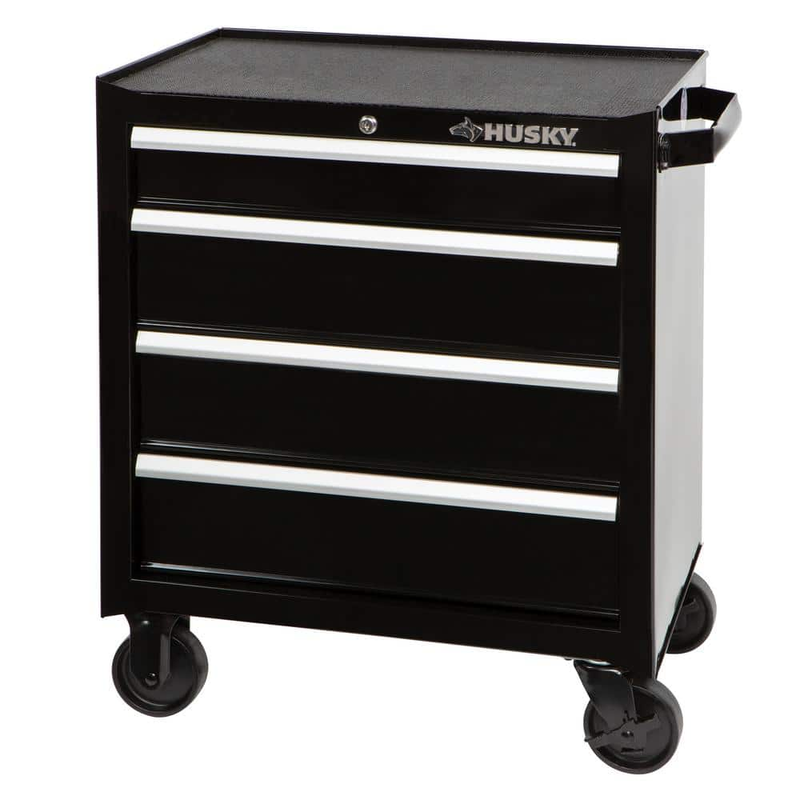 Husky 4 Drawer Rolling Tool Cabinet Gloss Black Push Handle Standard Wheel Lock