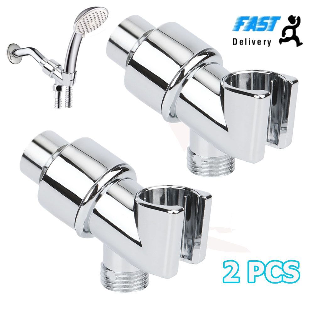2PCS Universal Shower Head Holder Arm Mounted Adjustable Screw On Bracket Silver