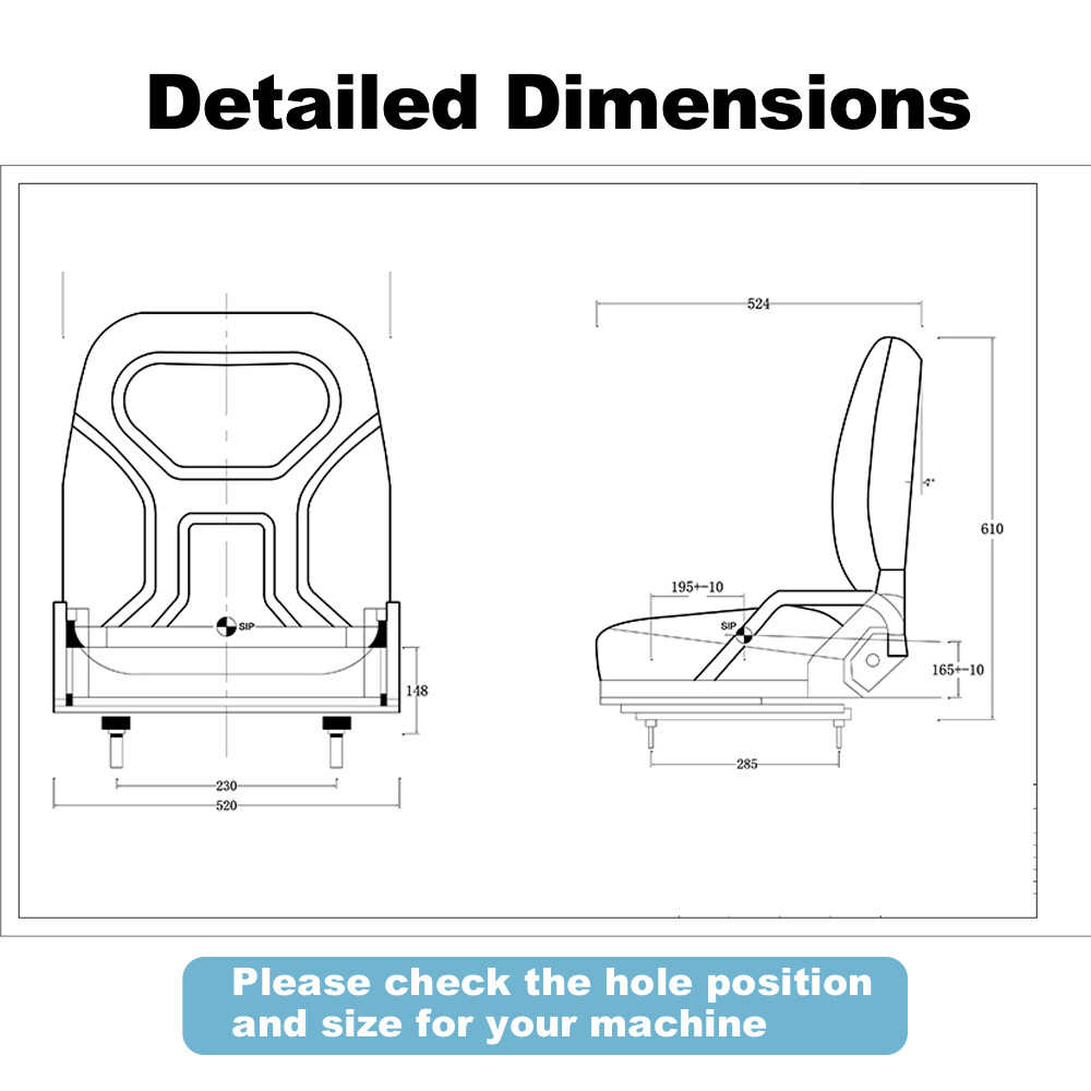Universal Forklift Excavator Tractor Seat PVC Leather Adjustable Backrest  Chair