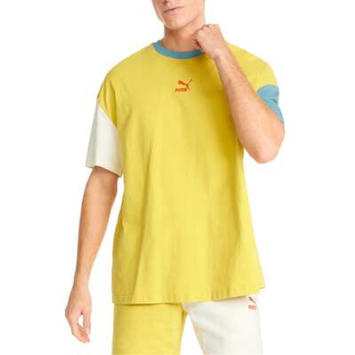 

Puma Classics Block Boxy Crew Neck Футболка с коротким рукавом Мужские желтые повседневные топы, Желтый, Puma Classics Block Boxy Crew Neck Short Sleeve T-Shirt