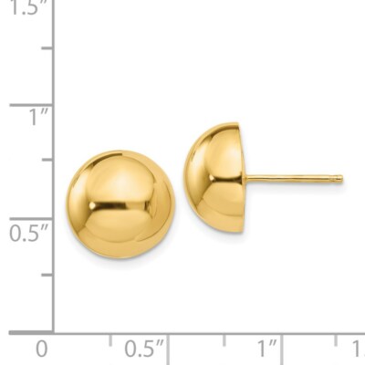 Pre-owned Superdealsforeverything Real 14kt Yellow Gold Polished 12mm Half Ball Post Earrings