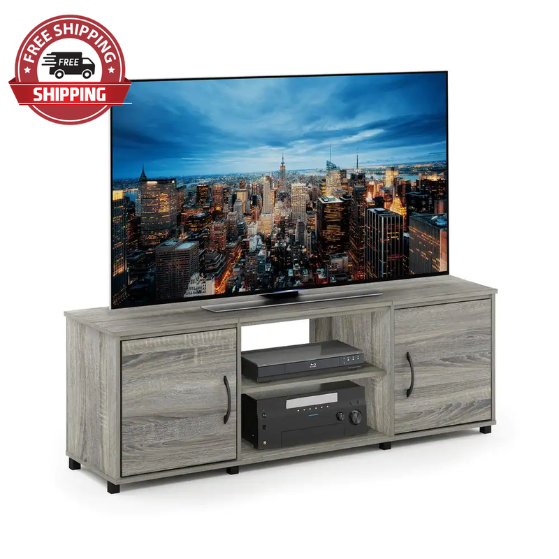 Montale 59 In. French Oak Grey TV Stand with Doors for TV up to 65 In.