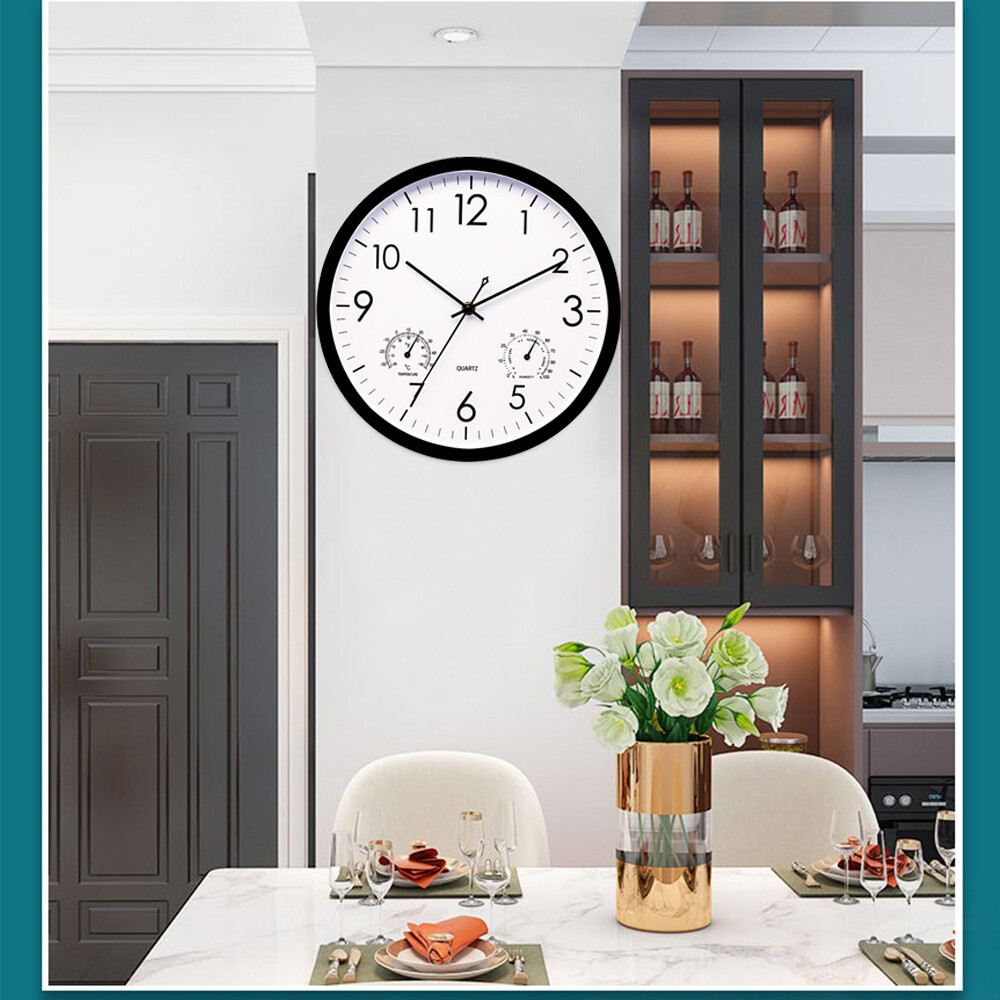 12" Inch Wall Clock Indoor Outdoor Waterproof with Thermometer&Hygrometer Combo