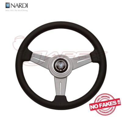 NARDI Classic Steering Wheel Black Leather/Silver Spoke