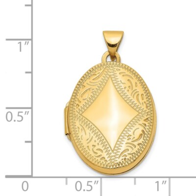 Pre-owned Skyjewelers Real 14kt Yellow Gold Diamond-shaped Design Oval Locket
