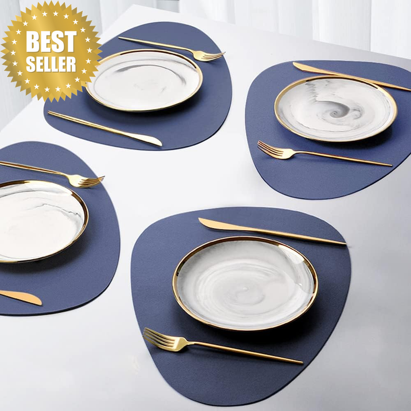 4Pack Faux Leather Placemats Set, round PU Dinning Table Mats, Wipeable Easy to