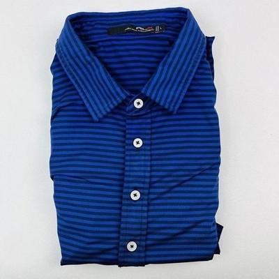RLX Ralph Lauren Blue & Black Stripe Polyester Spandex S/S Golf Polo Mens Large