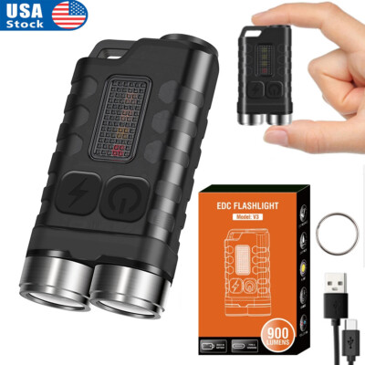 900LM Portable Mini LED Flashlight Keychain Pocket Magnetic Torch Rechargeable