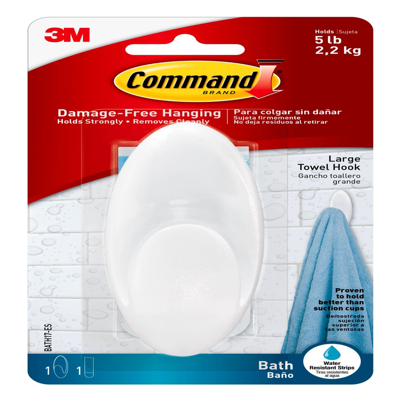 Hook, Frosted, 1 Large Wall Hook, 1 Water Resistant Strip, Bathroo