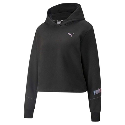 

Puma Cyber Cropped Hoodie Womens Size  Повседневная верхняя одежда 848180-01, Черный