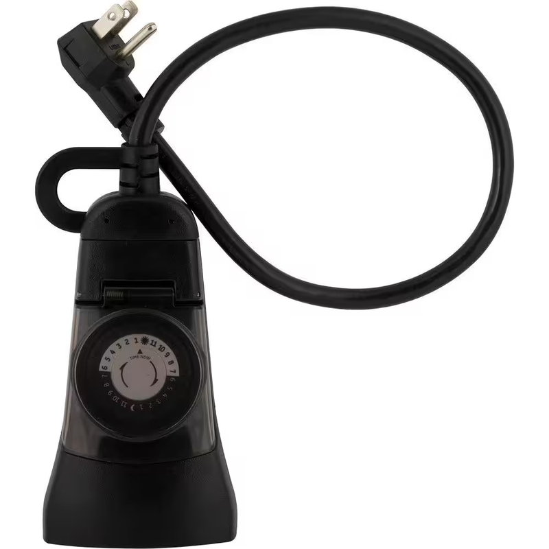 Defiant Outdoor Plug In Timer 24 Hour Mechanical Dual Outlet Heavy Duty Black