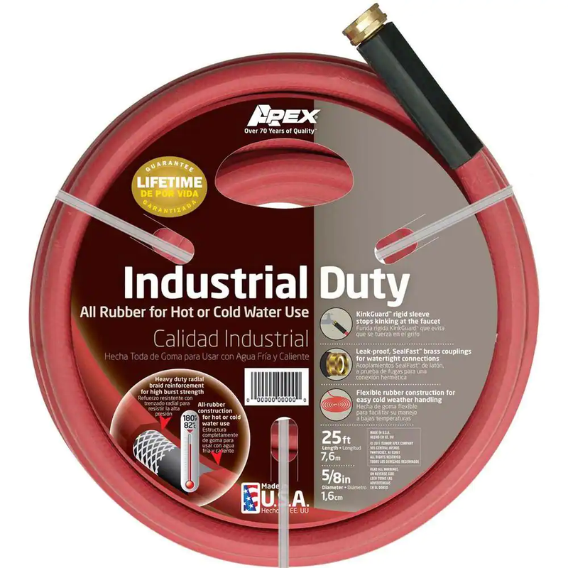 Apex Commercial Hot Water Hose 5/8 Inch Dia X 25 Ft Red Rubb