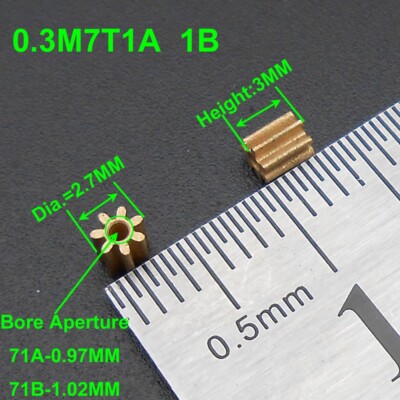 200Pc 0.3M 7T Brass Gear Spindle Pinion 7 Teeth Bore Hole Aperture 1MM 1.02MM 1B