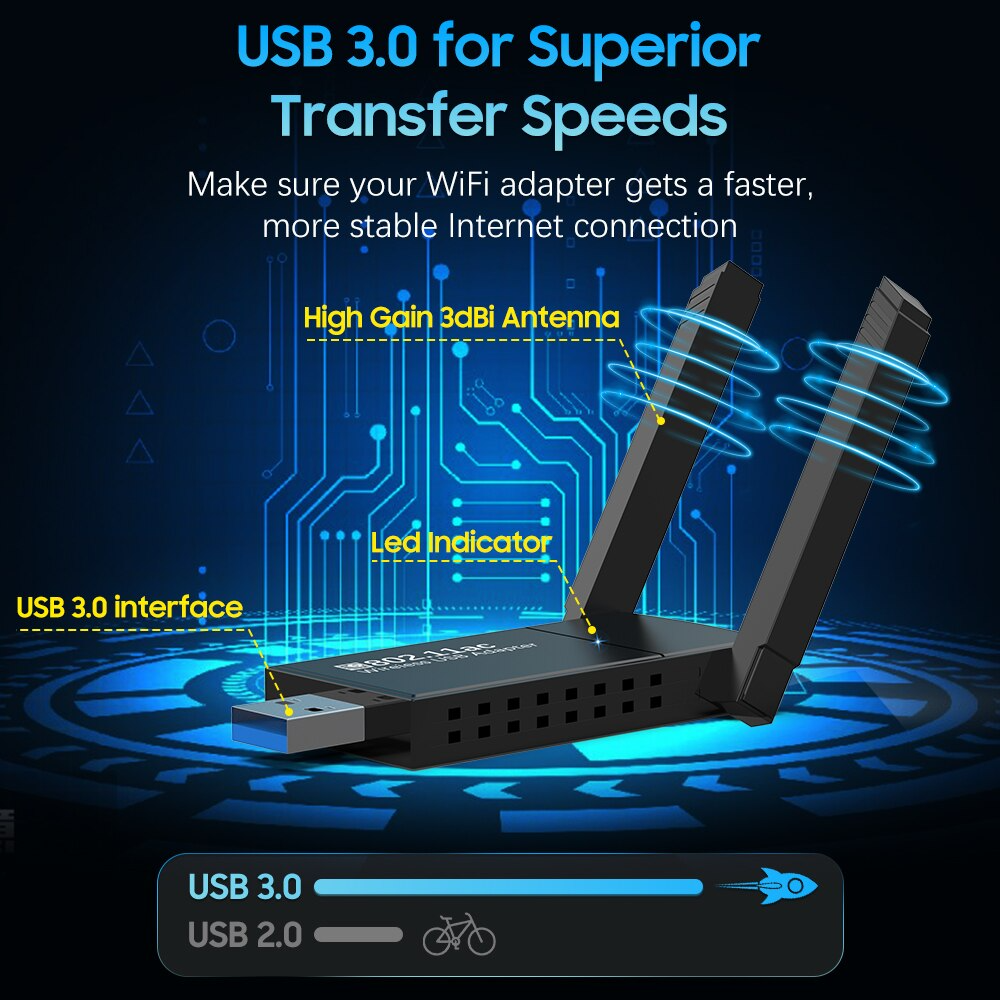 USB 3.0 Wireless WIFI Adapter 1300Mbps Long Range Dongle Dual Band Network lot