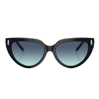 Pre-owned Tiffany & Co . Tf 4195 80019s Black Metal Cat-eye Sunglasses Blue Gradient Lens