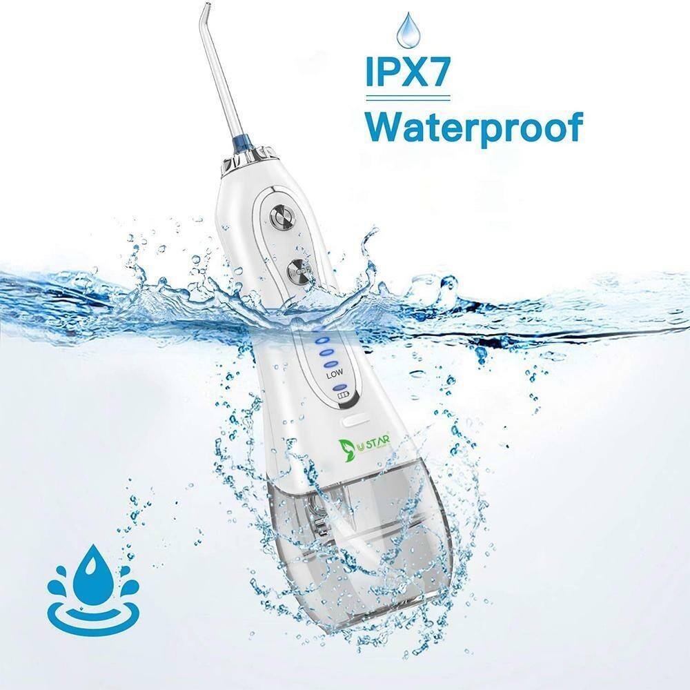 Ustar Water Flosser 300ML 5 Modes & 6 Jet Tips - IPX7 Waterproof Cordless Dent