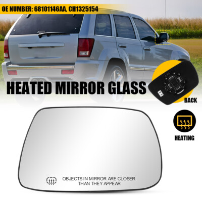 Mirror Glass For 05-2010 Grand Jeep Cherokee Right Heated Convex Backing Plate E