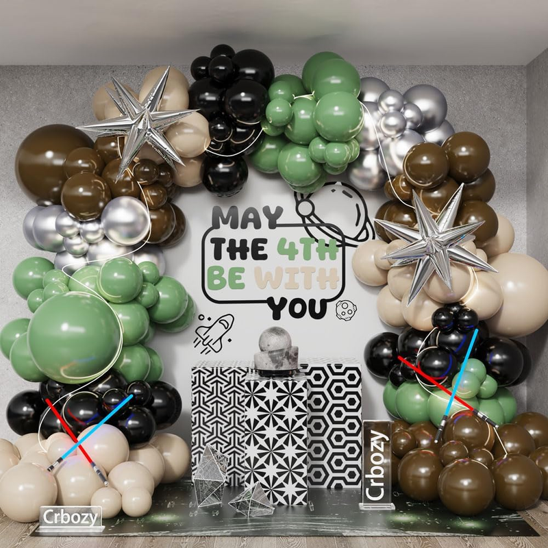 Galaxy Wars Party Decorations- Sage Green Brown Balloon Garland Arch Kit | 149Pc