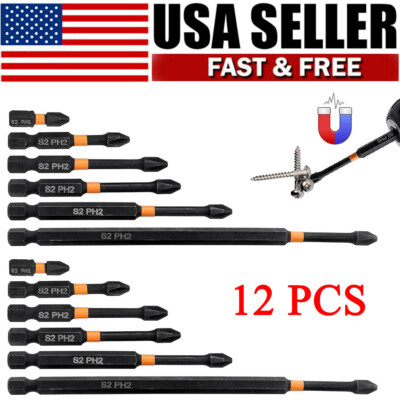 12PCS PH2 Impact Driver Phillips Screwdriver Drill Bit Magnetic Anti-Slip Tool