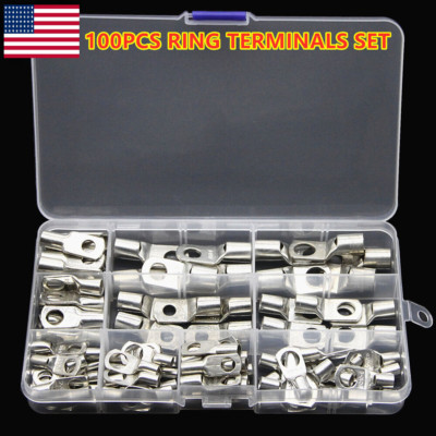 100PCS Battery Copper Cable Lugs Crimp Ring Terminals Electrical Wire Connectors