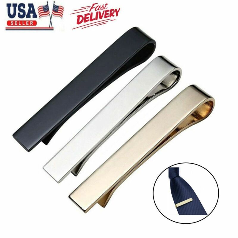 1/3x Mens Stainless Steel Tie Clip Necktie Bar Clasp Clamp Pin Gold Black Silver