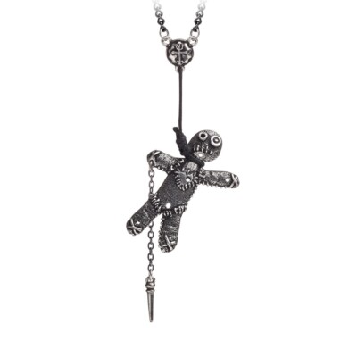 Alchemy Gothic Voo Doo Doll Pendant Folk Magic Curse Doll Witch Necklace Pewter